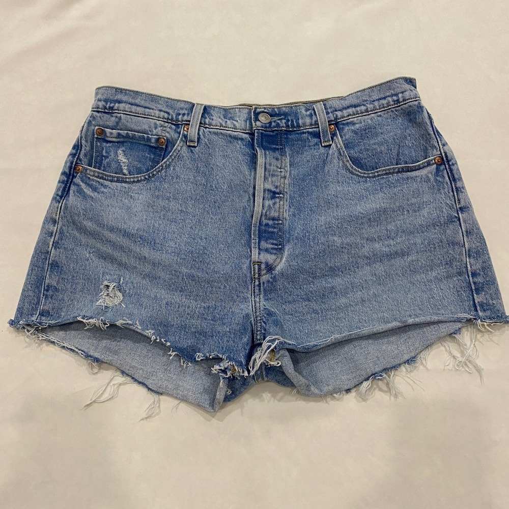 Levi's 501 Distressed Cut Off Jean Shorts Button Fly Blue Womens 33 56327-0049
